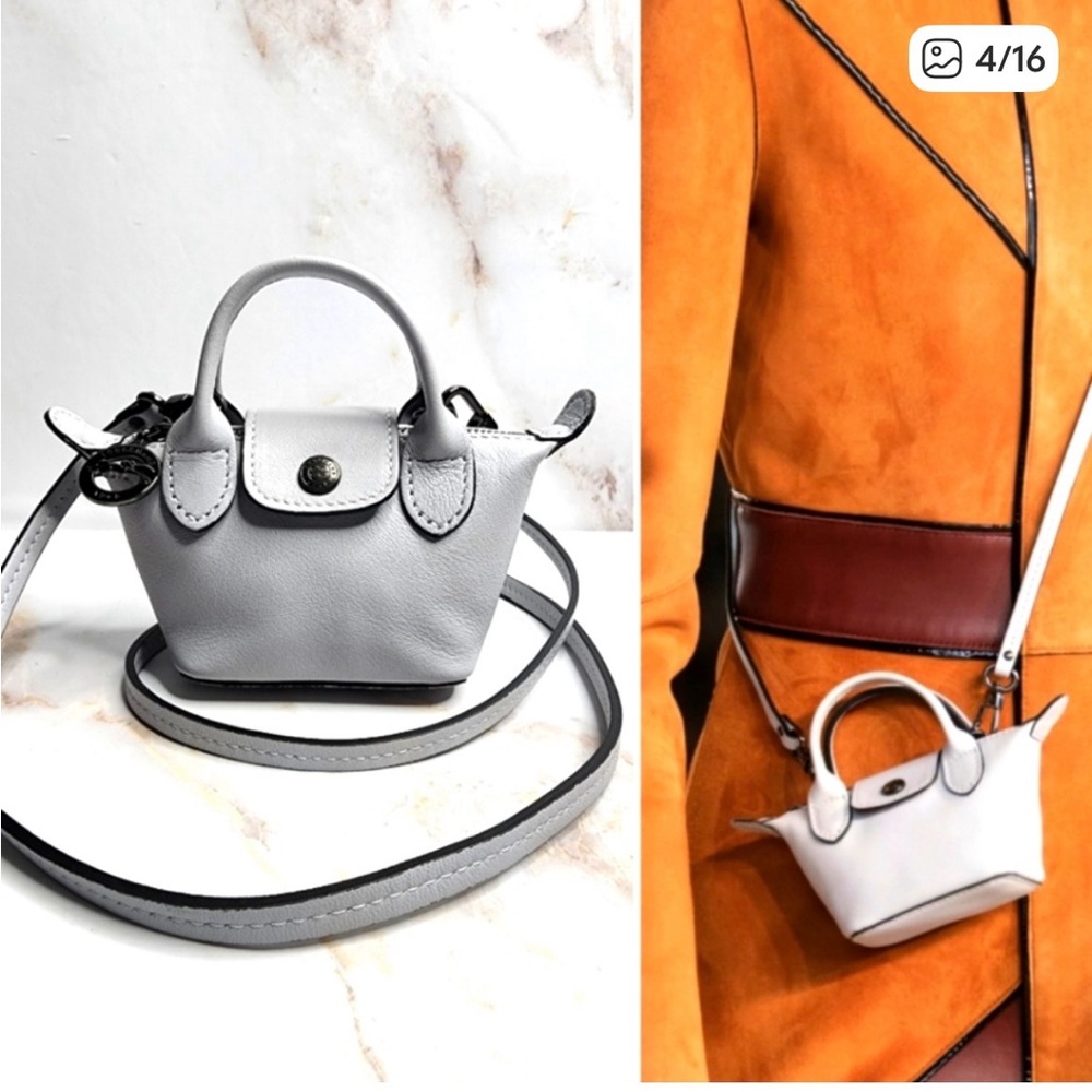 Longchamp Mini Le Pliage Cuir Leather Top Handle micro bag - Picture 2 of 8